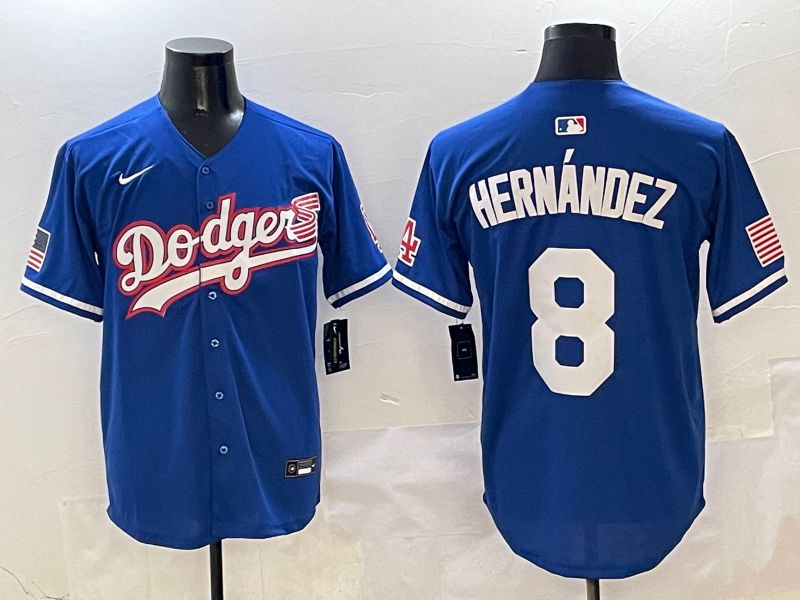 Men Los Angeles Dodgers 8 Hernandez Blue Second generation Joint Name Nike 2025 MLB Jersey style 1